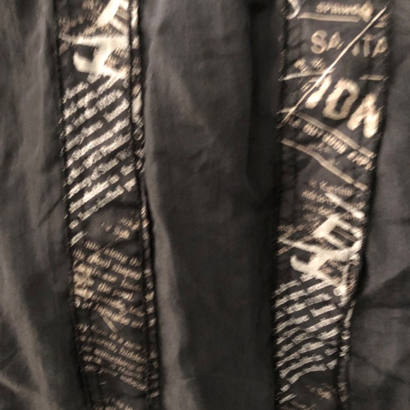 Vintage Chico’s Silk Black/Newsprint Stripe Button Up Blouse - Picture 3 of 9